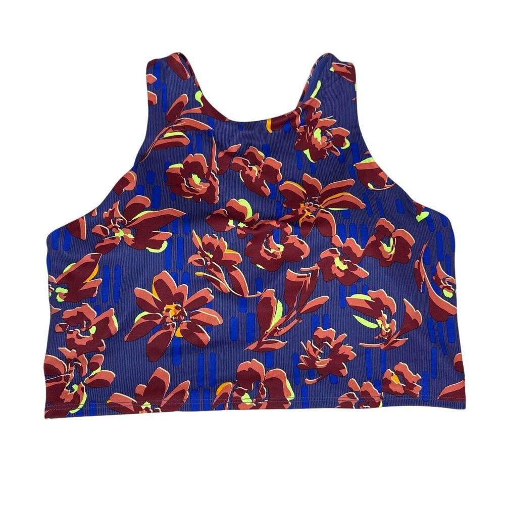 NWT Athleta Conscious Crop Printed Blue Floral Athletic Top Women’s Size Large